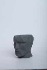 Skull-n-vogue- Dark Concrete Head shaped pot, ideal for both indoor and outdoor plants, contemporary faceted design
