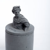 Apollo Atop Dark Concrete-Greek Home Decor- A container with a Greek God lid. Statement decor piece ideal for gifting, home, and work decor.