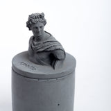 New Apollo Atop Dark Concrete-Greek Home Decor- A container with a Greek God lid. Statement decor piece ideal for gifting, home, and work decor.