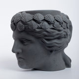 Hygieia Headed-Dark Concrete-Roman Head Planter- can be used as a succulent planter, pen stand, and decor accessory.