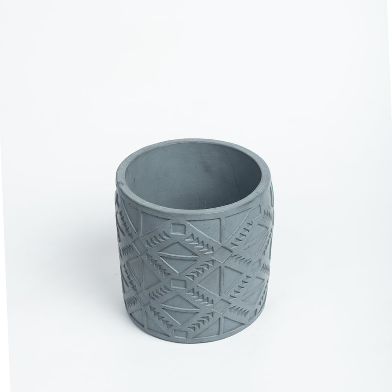 Square Squad-Dark Concrete-Cylindrical Planter with a geometric pattern- ideal for indoors and outdoors