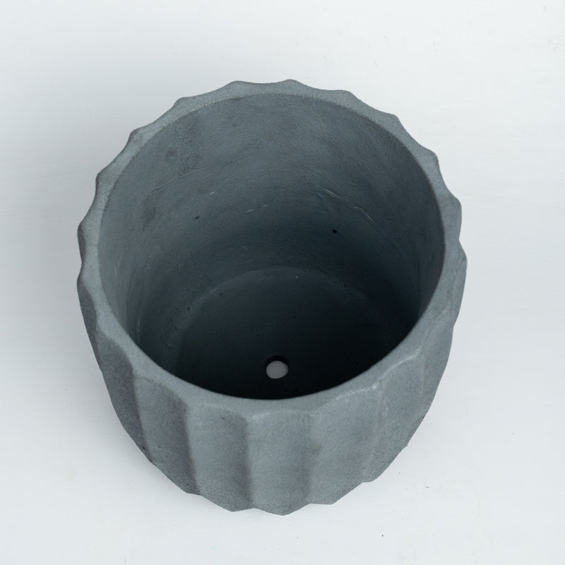 Twain Ribbed-Dark Concrete-Circular Planter with a ribbed design- for artificial and real plants
