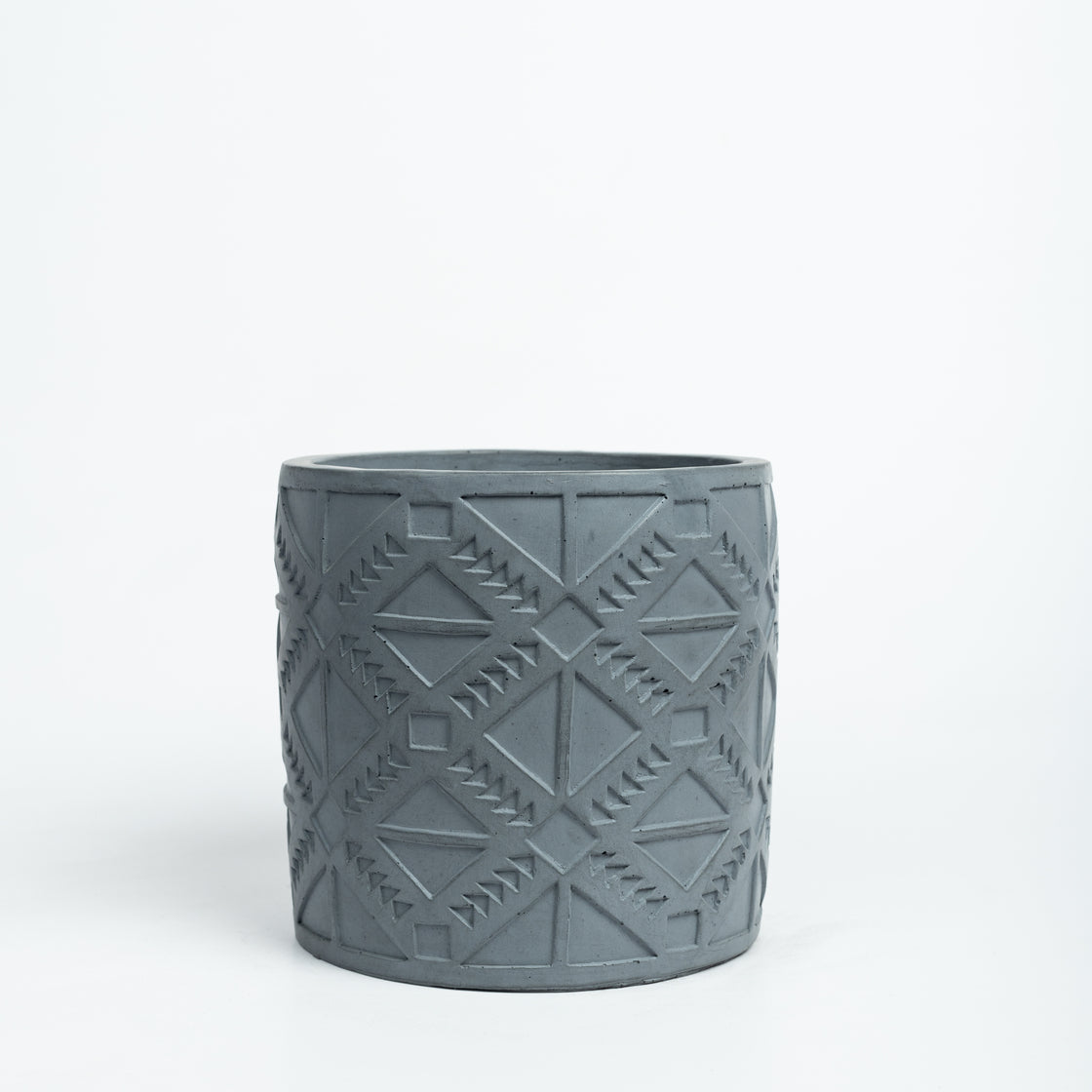 Square Squad-Dark Concrete-Cylindrical Planter with a geometric pattern- ideal for indoors and outdoors