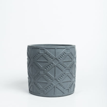Square Squad-Dark Concrete-Cylindrical Planter with a geometric pattern- ideal for indoors and outdoors