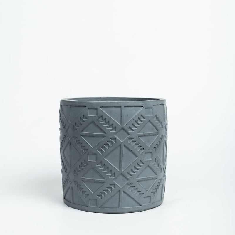 Square Squad-Terracotta-Cylindrical Planter with a geometric pattern- ideal for indoors and outdoors