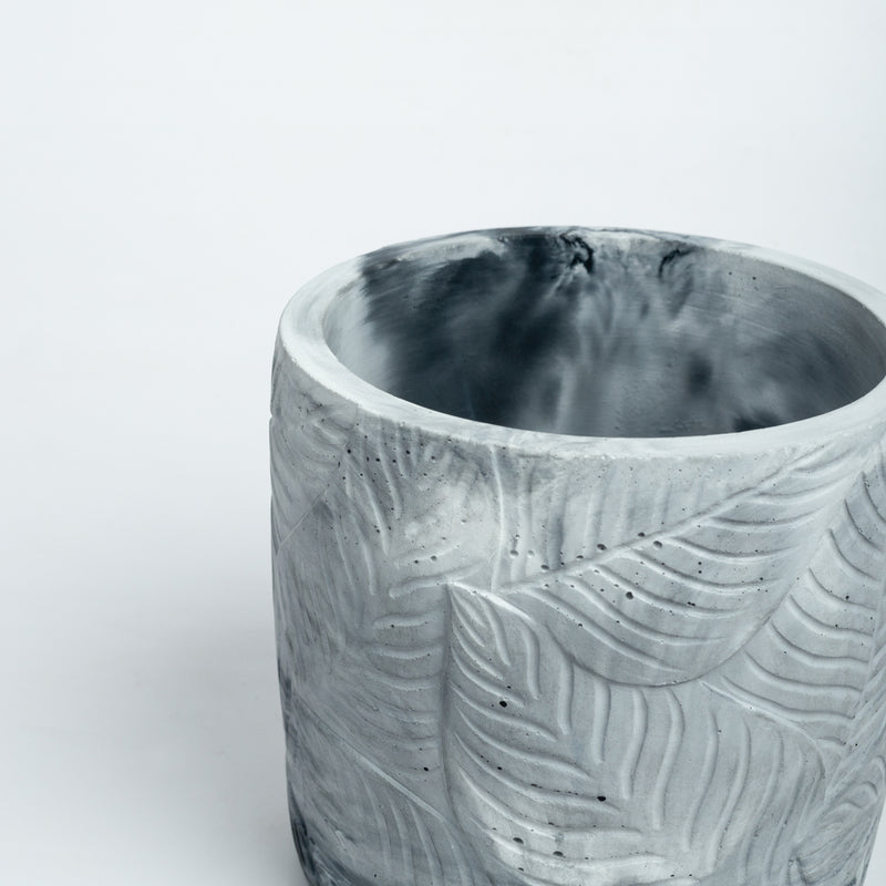 Frond-Nero Marble-Leaf Imprint Planter, features an Embossed Leaves texture