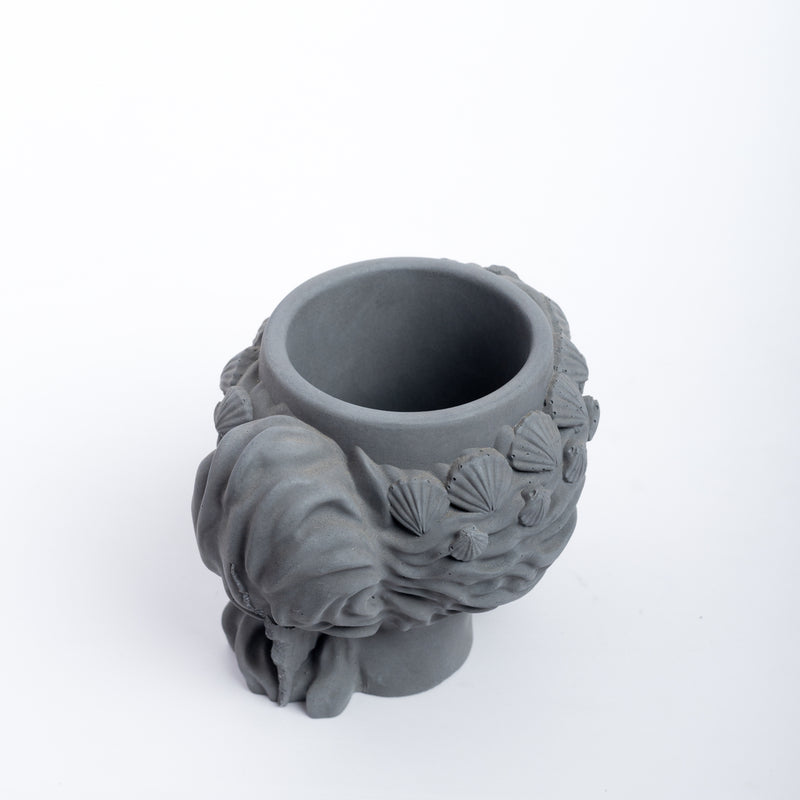 Hygieia Headed-Dark Concrete-Roman Head Planter- can be used as a succulent planter, pen stand, and decor accessory.