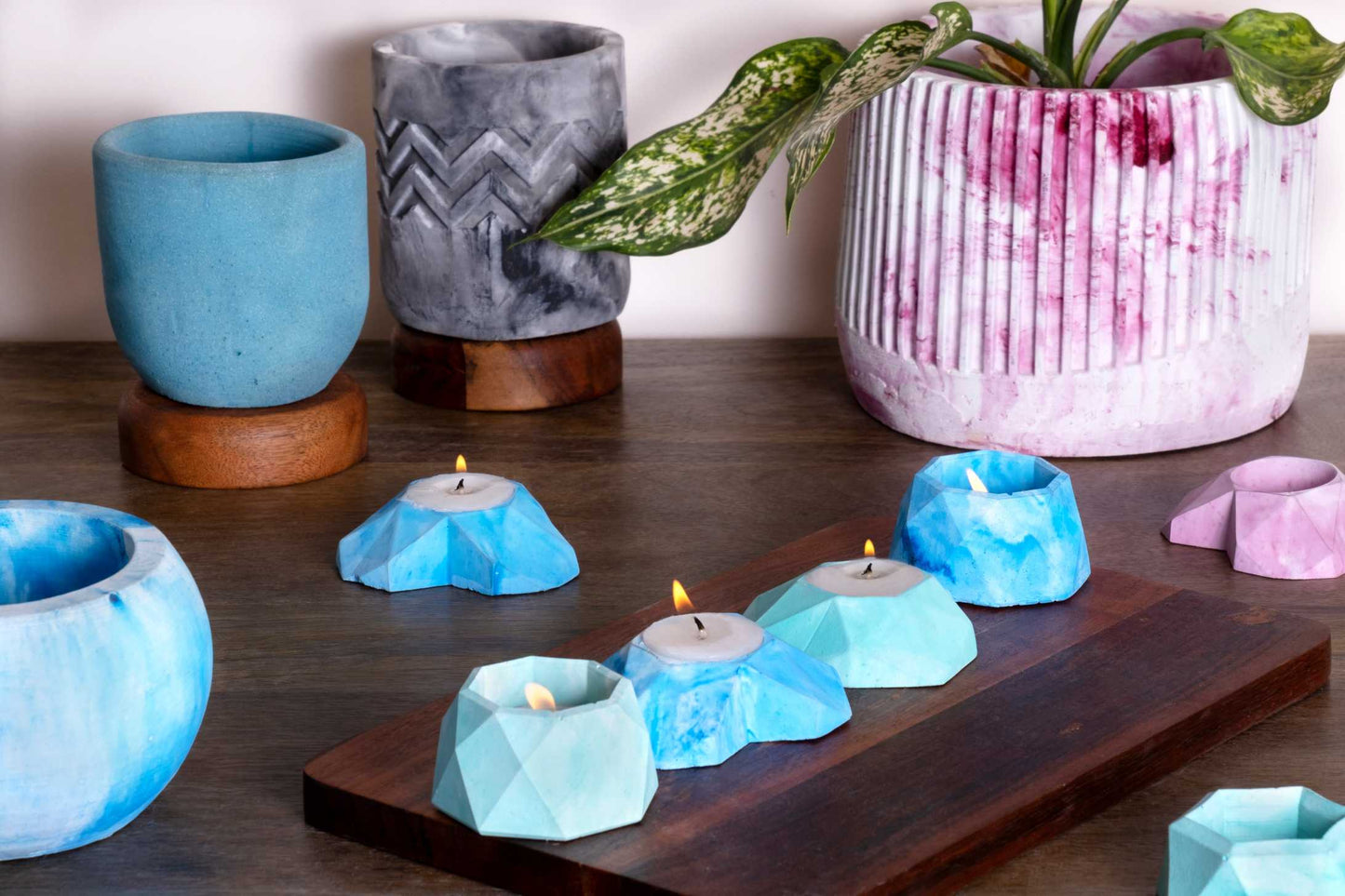 Octet- Set of 4 Mixed Colours  Geometric Candle Holder