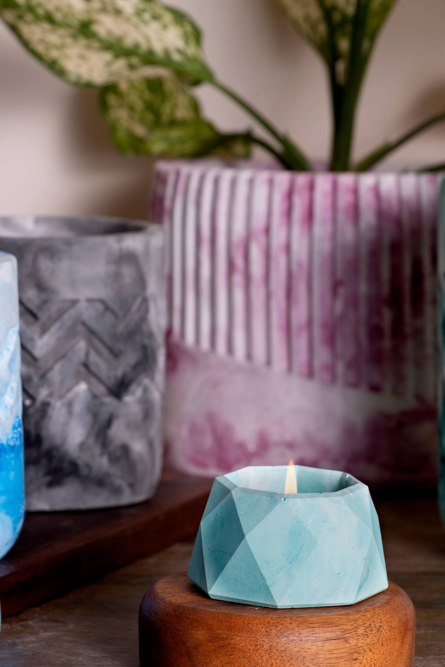 Octet- Set of 4 Mixed Colours  Geometric Candle Holder