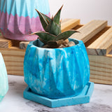 Onca Nero Marble - Geometric Succulent Planter for Table top Decor, Window sill or Ledge for Home & Office