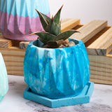 Onca Orchid Marble - Geometric Succulent Planter for Table top Decor, Window sill or Ledge for Home & Office
