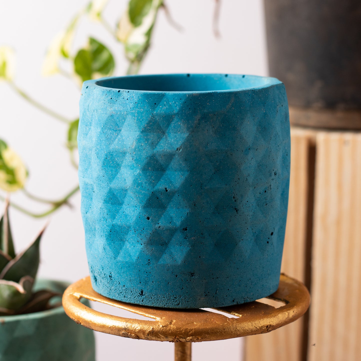 Xude Geometric Planter Cement Finish - Succulent Planter Or Pen Stand