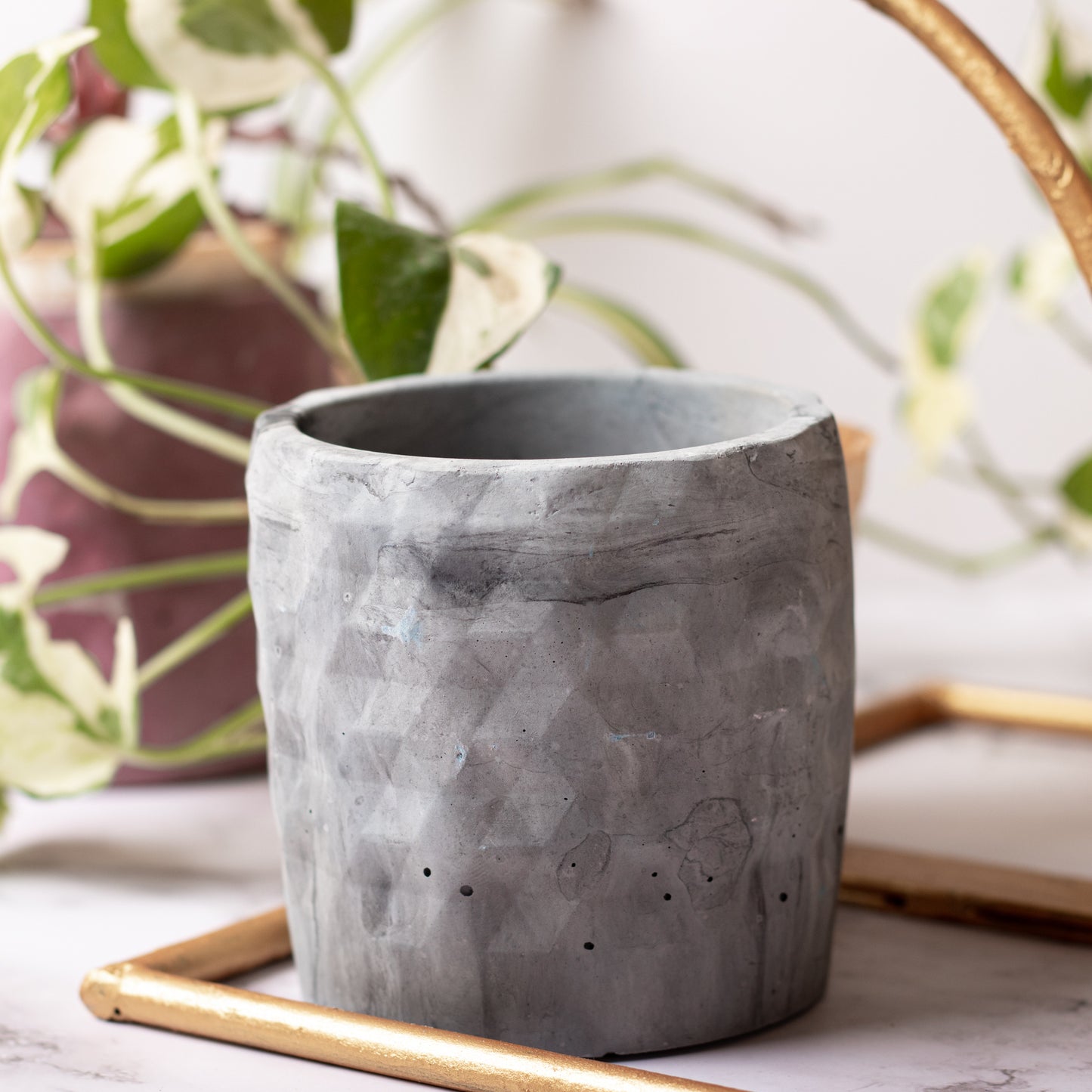 Xude Geometric Planter Cement Finish - Succulent Planter Or Pen Stand