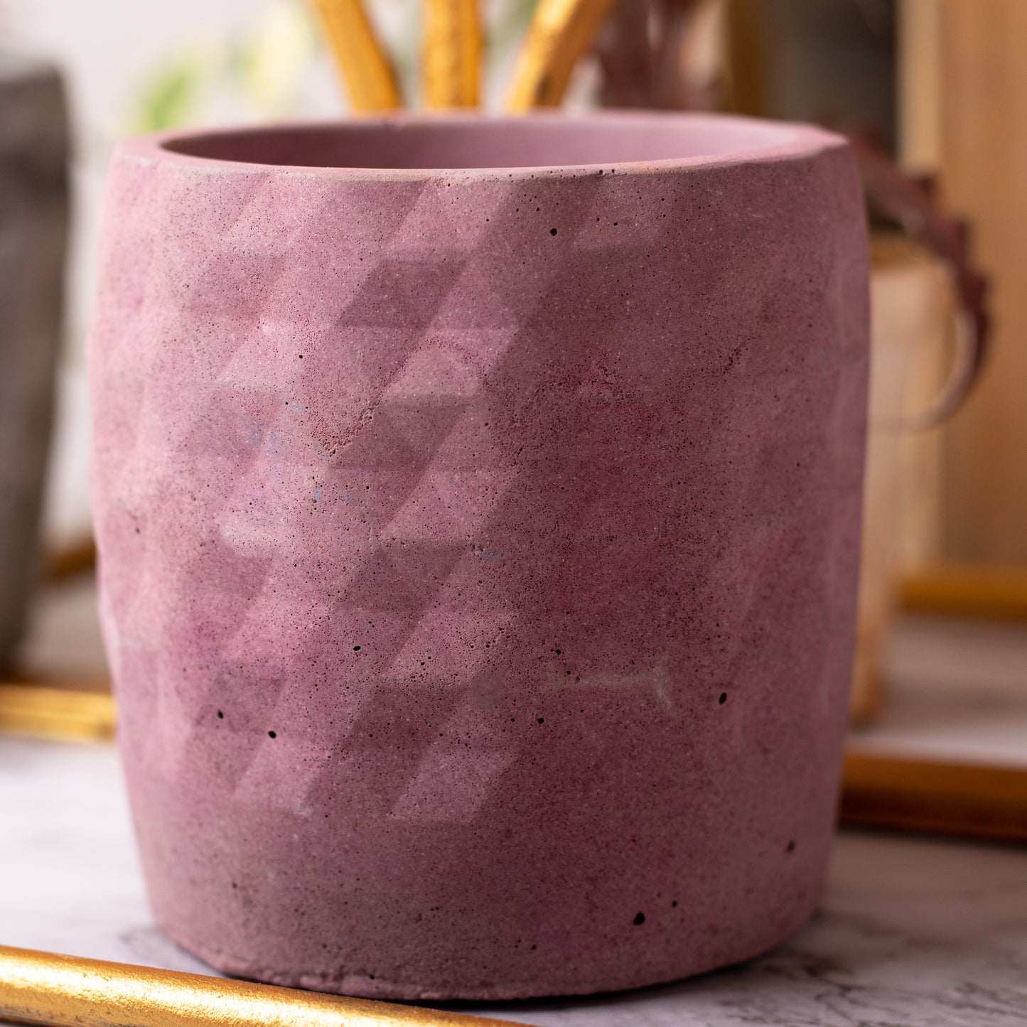 Xude Geometric Planter Cement Finish - Succulent Planter Or Pen Stand