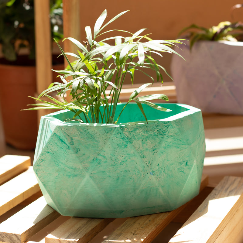 Ovate Planter Mint Marble - Concrete Breathable porous Planter for Pair of Succulents or Small Indoor & Outdoor Plants, Flower Pot for Multiple Succulents or Small Plants