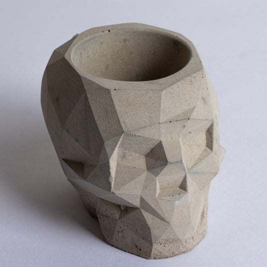 New Skull Cement Finish - Unique geometric skull shaped 3D pointed planter / Paperweight for Home & Office
