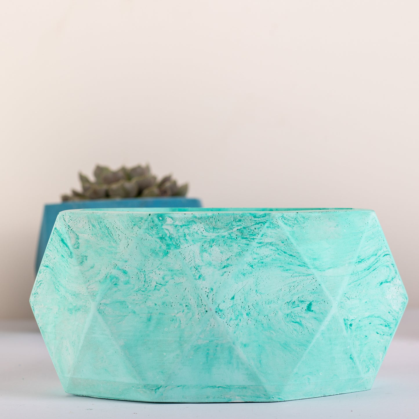 Ovate Planter Mint Marble - Concrete Breathable porous Planter for Pair of Succulents or Small Indoor & Outdoor Plants, Flower Pot for Multiple Succulents or Small Plants