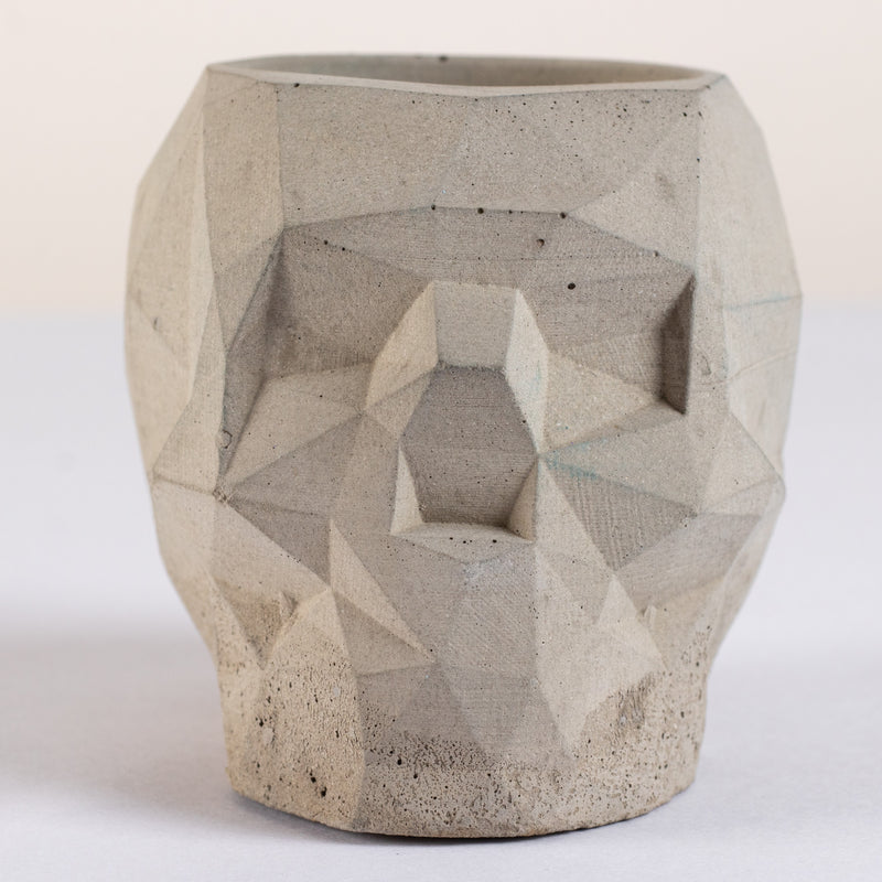 Skull Cement Finish - Unique geometric skull shaped 3D pointed planter / Paperweight for Home & Office