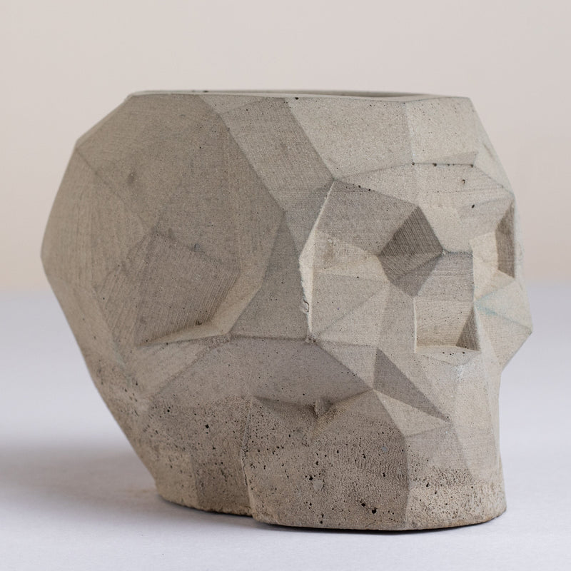 New Skull Dark Concrete - Unique geometric skull shaped 3D pointed planter / Paperweight for Home & Office