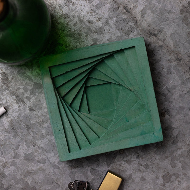 New  Conto Ashtray Basil Green - Designer Geometric Stepped Ashtray for Indoor & Outdoor