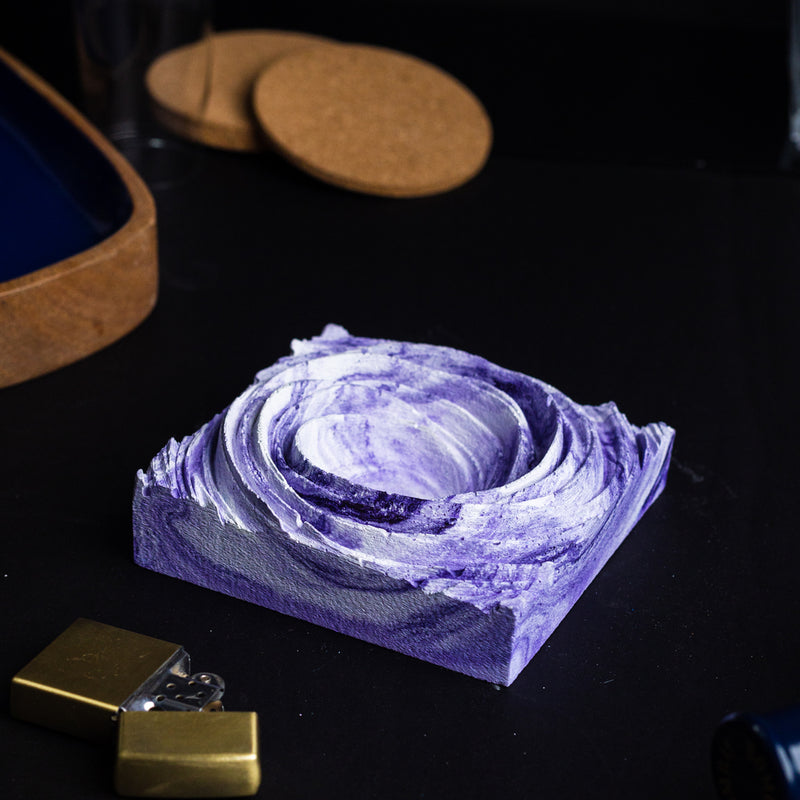 New Cyclone Nero Marble - Spiral Design ashtray resting on a square base- contemporary design ashtray