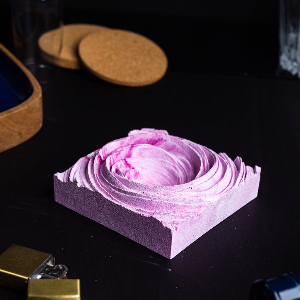 New Cyclone Nero Marble - Spiral Design ashtray resting on a square base- contemporary design ashtray